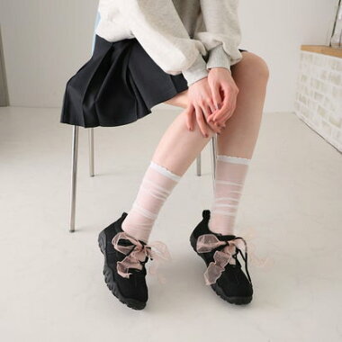 ヴィヴィアンVIVIANやわらかソールレースアップベルトスニーカー(ブラック)