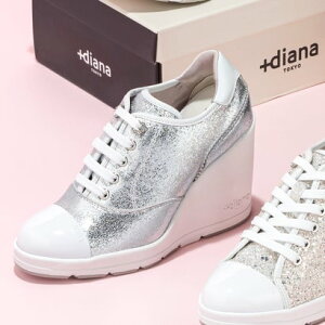 プラスダイアナ +diana 【軽量】ヒールアップスニーカー (シルバー箔人工皮革)