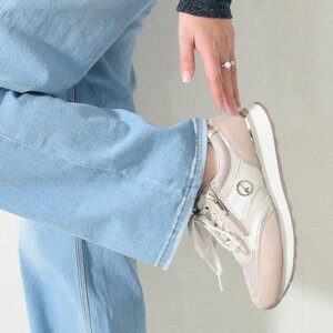 タマリス Tamaris サイドジップロゴスニーカー (ベージュコンビ)