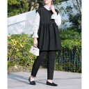 【3点セット】『自宅で洗える』ペプラムベスト × テーパードパンツ × シアーシャツ（ブラック × ホワイト）bel-hr-…