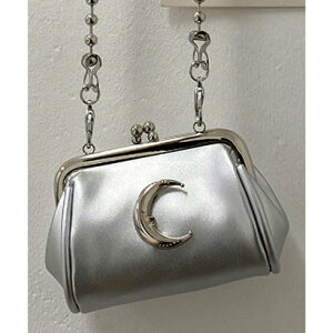 レースレディース Lace Ladies レザー調 ボールチェーン ムーンモチーフ がま口 ポーチ (シルバー)