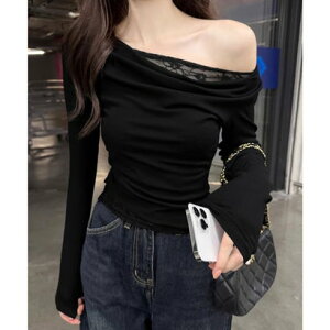 ミニミニストア miniministore レース 長袖Tシャツ レディース 薄手 (ブラック)