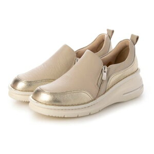 ペリウィンクル periwinkle 本革ハイソールダブルファスナーレザースニーカー (アイボリーゴールド)