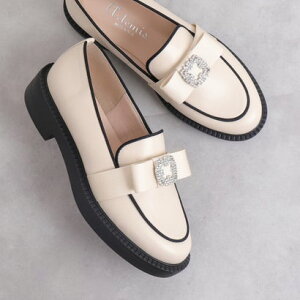 アルテミス バイ ダイアナ artemis by DIANA ビジューリボン 厚底ローファー (アイボリー人工スムース)