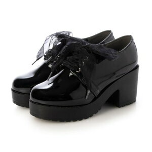 アタガール attagirl 7.5cm ヒール 厚底 ハイヒール レースアップ シューズ (ブラックサテンリボン)