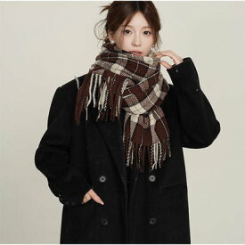 アンドカワイイ And Kawaii 大判マフラー チェック柄 秋冬レディース 暖かい 大人可愛い 羽織り 防寒保温 （ブラウン）
