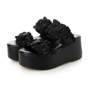 アタガール attagirl 厚底フリルベルトミュールサンダル (ブラック)