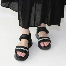 フィン Fin ビジュー厚底ベルクロスポーツサンダル【低反発スポンジ入り】 （ブラック）