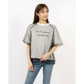 エグランティーヌ EGLANTINE チュールレイヤードロゴTシャツ 半袖カットソー ラグランスリーブ （ホワイト×ブラック）