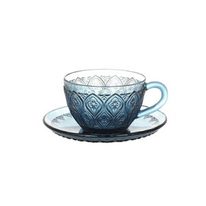 _g DULTON GLASS CUP & SAUCER ''FIORE'' yԕisiz iBLUEj