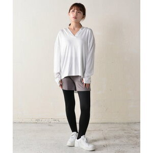 アウニイ auni ラッシュガード レディース 水着 体型カバー 接触冷感 Q UPF50+ 98% UVカット 夏 パーカー パンツ 上下 セット軽量 速乾 セットアップ 長袖 指穴付き HW8235 (オフホワイト×モカ)