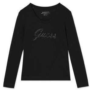 �Q�X GUESS CN Ls Embro Script Logo Tee �iJBLK�j