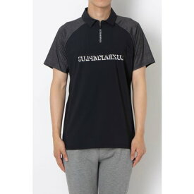 リュクスエイケイエムプラス LUXEAKMPLUS ゴルフ 配色ハーフジップ半袖ポロシャツ（ブラック）