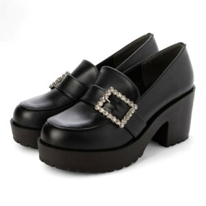 パレード Parade 【厚底】ビジューバックルローファーパンプス 5111-WK (ブラックスムース)