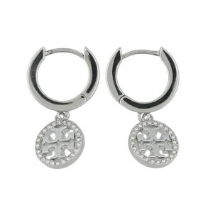 g[o[` TORY BURCH Miller Pave Huggie Hoop Earring iT Silver / Crystj