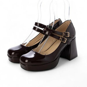 バイアシナガオジサン by あしながおじさん 厚底ダブルストラップパンプス (ボルドー)