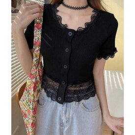 ミニミニストア miniministore フリルショートカーディガン レースニット （ブラック）