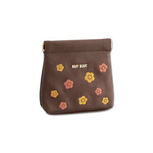 マリークワント MARY QUANT バイカラーデイジー刺繍 バネクチポーチ (ブラウン)