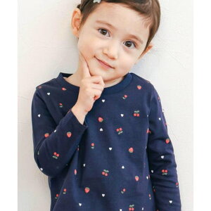スラップ スリップ SLAP SLIP 【スララク/防汚加工/オーガニックコットン】ときめき女の子長袖Tシャツ(80~1 (ネイビー×いちごチェリー総柄)