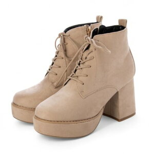 アタガール attagirl 厚底レースアップブーツ (ベージュスエード)