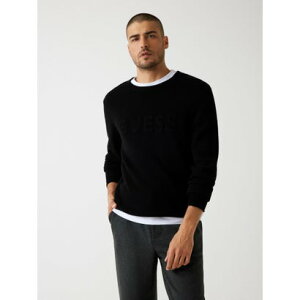�Q�X GUESS Long Sleeves Crew Neck 3D GUESS Logo Sweater �iJBLK�j