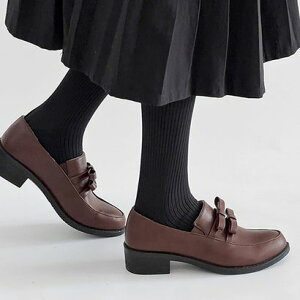 シューズインクローゼット Shoes in Closet -シュークロ- 厚底 マニッシュ ダブル リボン ローファー 2646 (ダークブラウン/スムース)