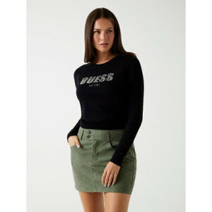 �Q�X GUESS Long Sleeves Crew Neck Reyna Logo Sweater �iJBLK�j