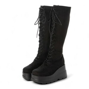 アタガール attagirl 厚底ソールレースアップロングブーツ (ブラックスエード)