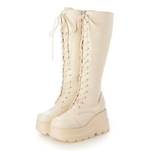 アタガール attagirl 厚底ソールレースアップロングブーツ (アイボリースムース)
