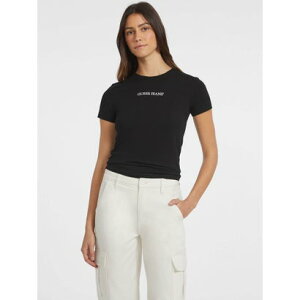 �Q�X GUESS GUESS JEANS Short Sleeves Crew Neck Slim Logo Print Tee �iJBLK�j