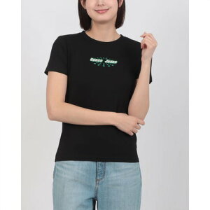 �Q�X GUESS GUESS JEANS Short Sleeves Crew Neck Slim Rounded Logo Tee �iJBLK�j
