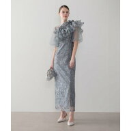 レジャ Leja 3WAYチュールラッフルフラワースパンコールIラインワンピースドレス2点セット 美脚効果結婚…
