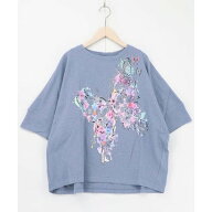 スカラー ScoLar 水彩タッチ花蝶プリントTシャツ （ブルー）