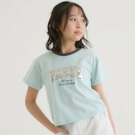 ピンク ラテ PINK-latte 【接触冷感】キラキラカレッジリンガー半袖Tシャツ （ミント）