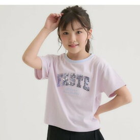 ピンク ラテ PINK-latte 【接触冷感】キラキラカレッジリンガー半袖Tシャツ （ライト ピンク）
