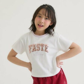 ピンク ラテ PINK-latte 【接触冷感】キラキラカレッジリンガー半袖Tシャツ （オフ ホワイト）
