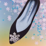 クムウ_ダイアナ CUMUU_DIANA 【撥水加工】スノーフレークフラットパンプス （黒生地）