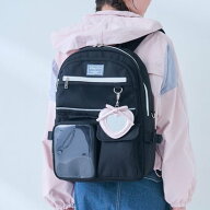 メゾピアノジュニア mezzo piano junior 【撥水】チャーム付きクリアポケットリュック 20L （黒）