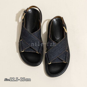 サンダル 厚底スニーカーソール デニム サンダル 春夏 夏新作 軽量 軽い 通気性 美脚 ファッション 韓国風