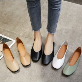 パンプス 痛くない スクエアトゥ ぺったんこパンプス 歩きやすい オフィス PUパンプス フラットシューズ 美脚 スクエアトゥパンプス 通勤 シューズ