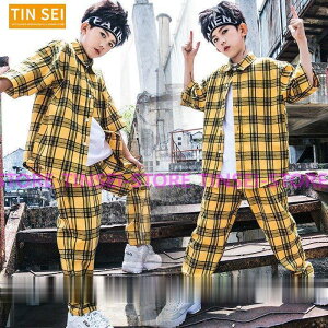 五分袖 チェックシャツ ヒップホップダンス衣装 トップス HIPHOP ダンス 衣装 キッズ 原宿系 チェックパンツ ジャズ 練習着 体操服 サルエルパンツ