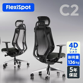 オフィスチェア メッシュ 肘付き リクライニング ハイバック FlexiSpot C2 チェア 人間工学 椅子 デスクチェア アームレスト 可動 調節 おしゃれ S字背もたれ PCチェア パソコンチェア 社長椅子 ワーキングチェア キャスター付き 事務椅子 在宅ワーク