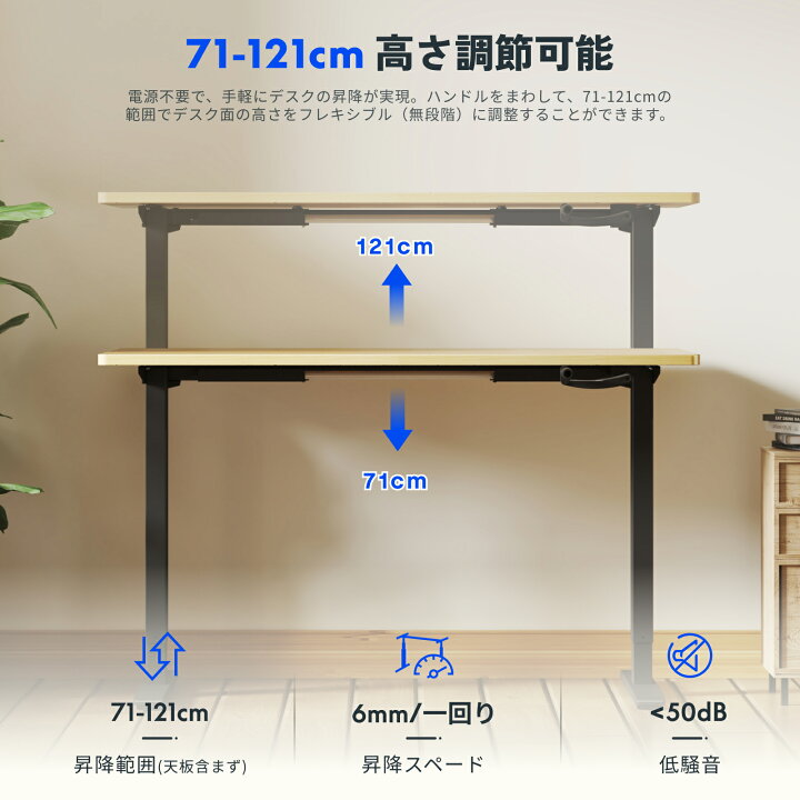 楽天市場】昇降デスク 手動式 デスク 昇降式 高さ調節 オフィスデスク  