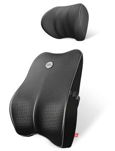 Meikaso 低反発腰クッション ランバーサポート 通気性 姿ネックパッド 車 クッション 首 ヘッドレスト 100D高密度 低反発 腰サポート 背もたれ 頸椎サポート枕 長時間運転に 車の旅行中/オフィ