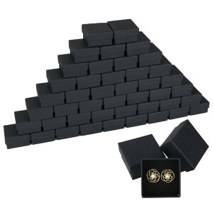 RILIHII 【50個セット】 指輪ケース ギフトボックス 正方形 5×5×3cm リング アクセサリー ジュエリー 収納 ラッピング 箱 無地 クラフト紙 スポンジ付き 黒 指輪 ギフト ボックス