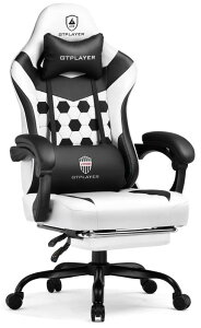 GTPlayer ゲーミングチェア ゲームチェア PUレザー サッカー柄 デスクチェア オフィスチェア あぐら 椅子 ゲーム用チェア 155°リクライニング ハイバック 「VISSEL X GTPLAYER」コラボ テレワーク椅