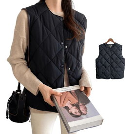 [MERONOCALLALY] ダウンベスト レディース 中綿 ノースリーブ キルティング インナーダウン 前開き ライトダウン 軽量 暖かい 秋冬