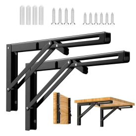 Coollooda 折りたたみ棚受け金具 隠し 壁棚受け金具 L型ブラケット棚支え スチール製 優れた耐荷重性 省スペースのDIYデザイン ネジ付き 300mm×157mm×26mm(2本セット)