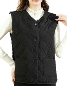 【1/2style】軽量 中綿 キルティング ジレ ベスト ダウン風 ショート丈 重ね着 ルーム 外出 レディース