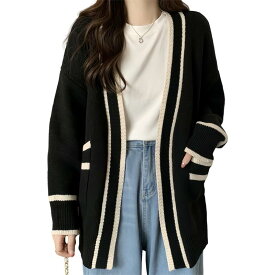 [DayaEmmoTQ] ロングカーデ ニット レディース リブ カーディガン 色合わせ 長袖 カレッジスタイル ボタン トップス 柔らか ストレッチ 大きいサイズ ゆったり カットソー 暖かい 羽織り 秋服